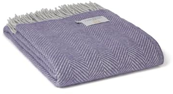 Tweedmill Lifestyle Herringbone 100% Pure New Wool Blanket/Throw Lavender Purple 150 x 183cm Made in the UK