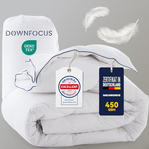 DOWNFOCUS Feder und Daunendecke 155x220cm - Oeko-Tex zertifizierte Bettdecke aus weichen Federn und Daunen - Allergiker Federbettdecke - RDS zertifizierte Ganzjahres Federbett Daunendecke - Duvet