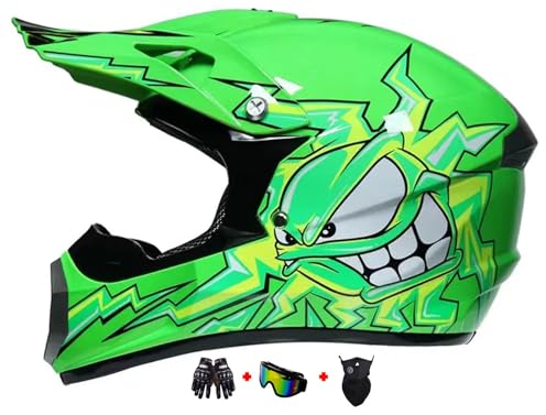 Motocross Fullface MTB Helm Kinder, ABS-Schale, Kinder Motocross Helm, Dirt Bike Helm, Herren ATV Motorradhelm MX Enduro, Motorradhelm Motorrad Downhill Helm, Mit Handschuhe Maske Brille ( Color : Gre