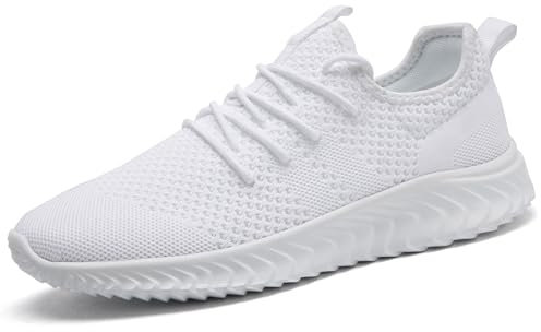 QIJGS Laufschuhe Herren Sneaker Running Turnschuhe Sportschuhe Wanderschuhe Tennisschuhe Weiß Walking Schuhe Straßenlaufschuhe Athletic Leicht Fitnesss Jogging Slip on Weiss Fashion 43