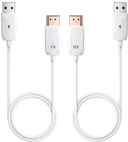 Uniytriox Wireless HDMI Transmitter and Receiver, 1080P HD HDMI Funkübertragung für Streaming Video Audio File von Laptop/PC zu HDTV/Projector/Monitor, Wireless HDMI Extender (Weiß)