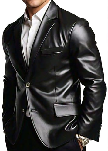 Herren-Lederblazer, stilvoller Milano 2-Knopf-klassischer hellbrauner Lammfellmantel, Schwarz - Echtleder, 2XL