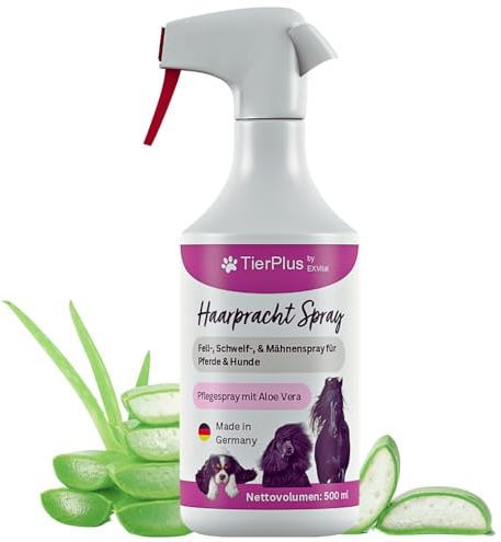 TierPlus Haarpracht Spray für Pferde & Hunde, 500 ml Sprühflasche, Fell-, Schweif-, & Mähnenspray, Pflegespray für seidigen Glanz, leichte Kämmbarkeit & Entwirrung, natürlich hautschonende Pflege