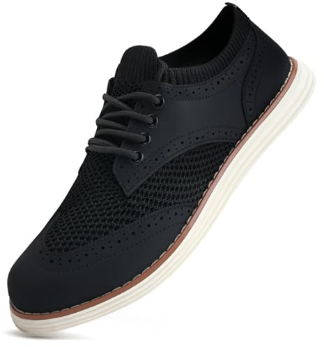 LEZTA Men's Casual Dress Sneakers Business Lightweight Oxfords Arch Support Walking Shoes(Black F Size 8)
