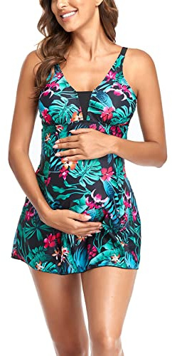 Tankini Maillots de Bain Maternité Shorty Taille Haute Maillot de Bain Enceinte Imprimé Floral Tropical col en V été Ensemble Maillots de Bain Deux Pièces Grande Taille Chic Plage Natation