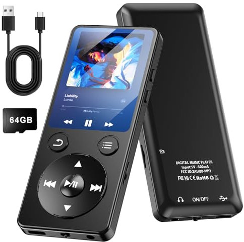 Reproductores MP3 Olycism con Bluetooth reproductor de audio digital MP3 de 64 GB con altavoz pantalla de 2,4 pulgadas batería de 450 mAh compatible con vídeo libros electrónicos radio FM y podómetro.