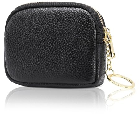 Businey Women's Coin Purses & Pouches, Ladies Mini Coin Purse, Portable Small Purse for Women, Soft Leather Small Coin Pouch Purses Women Zipper Pocket with Key Ring Black