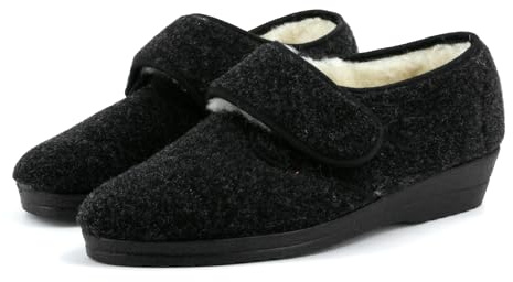 JOMIX Pantofole Ortopediche Invernali Ciabatte Donna Calde da Casa Scarpe a Strappo con Fodera in Lana per Piedi Gonfi Diabetici e Anziani ESW2524 Nero 40