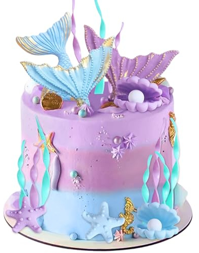 JeVenis Mermaid Tail Cake Topper Under the Sea Cake Decoration Seashell Cake Topper Mermaid Tail Cake Toppers Mermaid Party Supplies