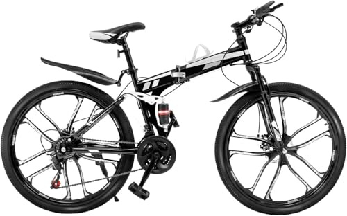 Kcolic Bicicleta Montaña Plegable 26 Pulgadas, 21 Velocidades, Doble Suspensión, Frenos Disco Dobles, Altura Ajustable para Adultos, Hombres Y Mujeres Entusiastas del Ciclismo. 26in21Speed
