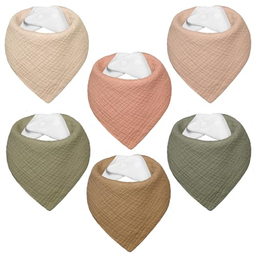 IKWOLETI Bavaglini Neonato, Bavaglino Bandana per Neonati in Mussola, per Unisex Ragazze e Ragazzi, Altamente Assorbenti, Traspiranti e Regolabili, 6 Pezzi