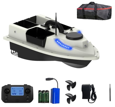 LOKEEVAN 600m 12000mAh Futterboot mit GPS, Angelköderboot mit großem Köderbehälter 2 kg Ladekapazität 99 GPS Positionierungspunkt mit Handtasche, Antennen, Propeller und andere (grau)