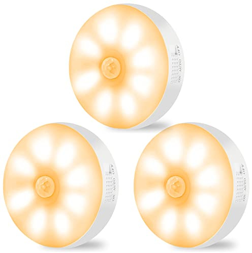 Motion Sensor Lights Indoor Rechargeable Wireless Wall Light LED Stair Night Lights Lamps with Auto/On/Off for Stairs Living Room Bathroom Corridors Closet Kitchen Under Cabinets (6000K, 3 Pack)