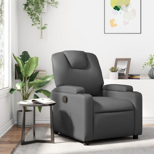 Recliner Chair for Living Room, Gray Faux Leather Modern Design, Single Person Reclining Lounger for Adults, Home Theater Seating