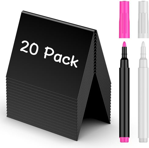 Uniclife 20-pack Mini krittavlor för mat, små krittavlor med kritor, återanvändbara blanka PVC-matskyltar, matetiketter för festbuffé, bröllop, svarta tavlor, platskort, bordsskyltar