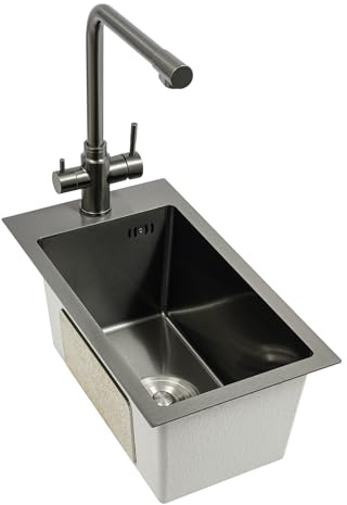 Mini lavello da cucina in acciaio inox con scolapiatti, rubinetto e tubo di scarico, piccolo lavello da incasso in acciaio inox, per casa ristorante, 50 x 28 x 21 cm