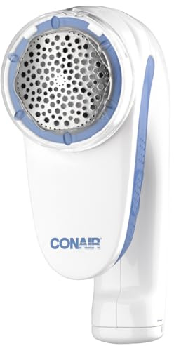 Conair Lint Remover, Battery-Operated Bobble Remover for Clothes and Fabrics, Ergonomic Handle, Large Head Fabric Shaver, White/Blue, CLS1XU