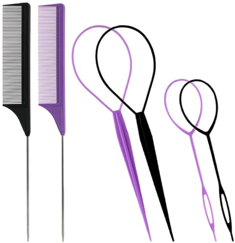 TRKETK Set di 2 cerchietti per coda di cavallo, per coda di cavallo, con pettine a coda di topo, accessori per acconciature veloci e coda di topo, pettine per trecce, per acconciature da donna (2
