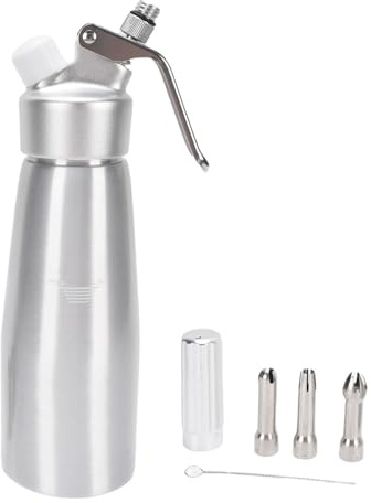 Garosa Dispenser Professionale per Panna Montata 500 Ml Sifone per Panna in Alluminio Design Ergonomico con 3 Ugelli per Dolci Fatti in Casa, Bar e Dessert