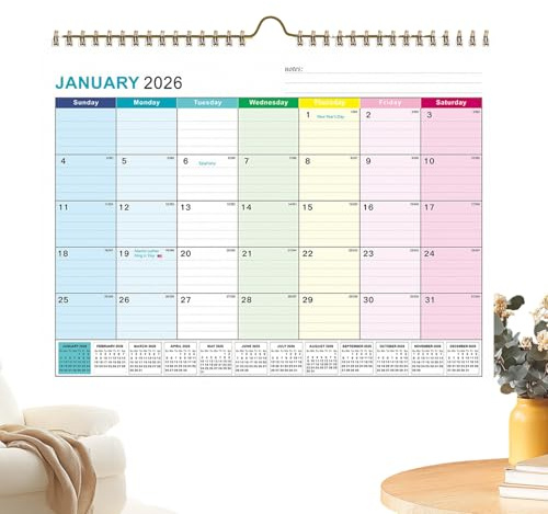 Calendario 2026 | Planificador semanal mensual con bloques rayados - Calendario mensual 2026-2027 | para citas, planificación de horario académico, hogar, escuela, familia, Navidad, Año Nuevo