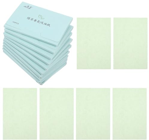 TOVINANNA 10 Boxes Green Tea Scented Flax Oil Absorbing Sheets 1000pcs Blotting Papers for Oily Skin Facial Oil Control Blotting Tissue Suitable for Daily Skincare