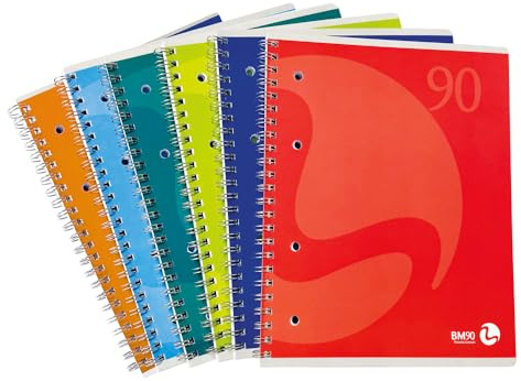 BM BeMore – Blocco Spiralato Color, 0105338-60 Fogli - Blocco Spiralato con Fori Formato A5 - Rigatura 4 mm con Quadretti 4 mm - Carta 90 g/mq – 8 Colori Assortiti - Confezione 5 pezzi