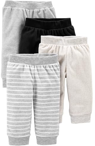 Simple Joys by Carter's Lot de 4 pantalons unisexes en polaire pour bébé, ivoire/gris clair/noir/blanc à rayures, 0 mois