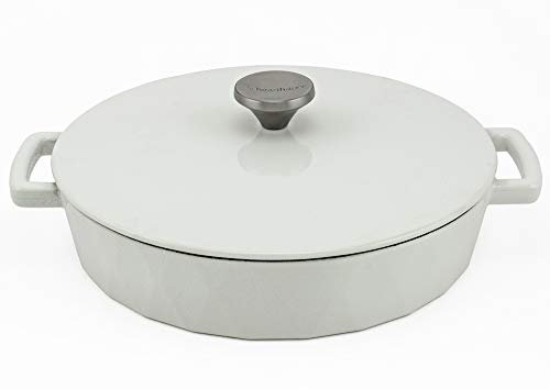 HearthStone Cookware - Low Peach Diamond Enamelled Cast Iron White, 28 cm, 3.8 L. for All Surfaces Including Induction and Oven.