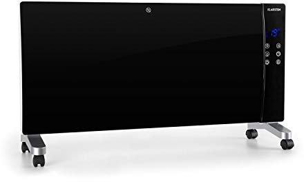 Klarstein Lindholm calefactor, convector, pantalla LED, panel táctil, mando a distancia, programable, 2 niveles: 1000 o 2000 W, termostato: 16-40 °C, seguro para niños, no se recalienta, negro