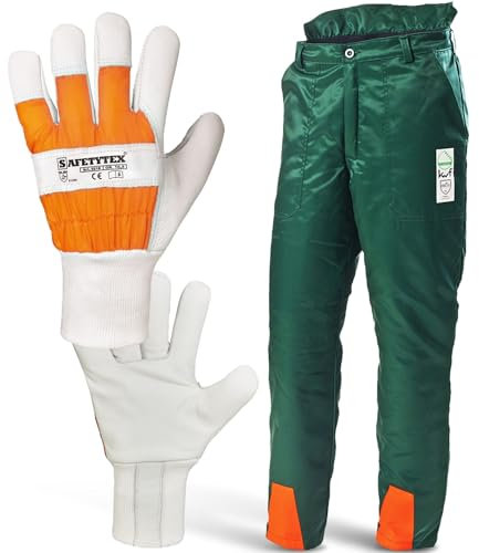 Safetytex Forstschutz Set - 2 teiliges Forstset - KWF geprüft - Schnittschutzhose & Handschuhe - für Forst & Gartenarbeit Gr. 56