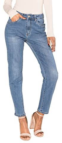 Nina Carter P189 Mom Fit Pantalon en jean pour femme, taille haute, coupe droite, look usé, S
