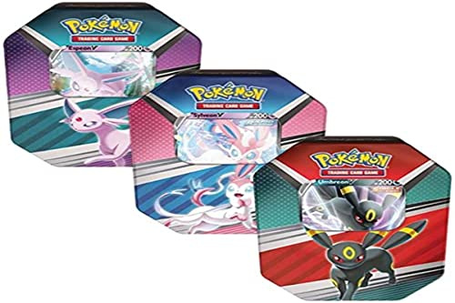 PoKéMoN TCG: V Heroes Tin – Espeon V, Umbreon V oder Sylveon V (eins nach dem Zufallsprinzip), Kartenspiel, ab 6 Jahren, für 2 Spieler, 15 Minuten Spieldauer, Mehrfarbig (POK85015D6)