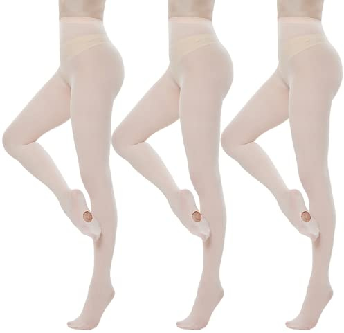 MANZI 3 Pairs Dance Tights for Women Solid Color 40D Comfortable Convertible Opaque Ballet Tights(Ballet Pink S/M)