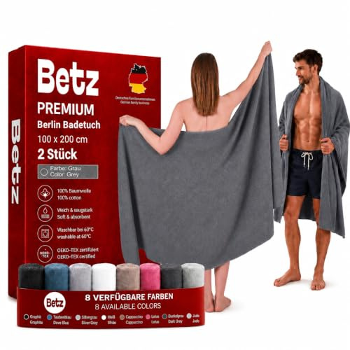 Betz 2 delar XXL badhanddukar BERLIN 100 % bomull storlek 100 x 200 cm (mörkgrå)