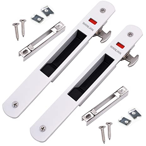 2PCS Serrure de porte coulissante,Fermeture Latérale Charcuterie Serrure, Crochet,Pour Porte, Porte en Verre,Porte Mobile-Raccords de Quincaillerie de Verrouillage,Longue 197 X large 28 mm Blanc