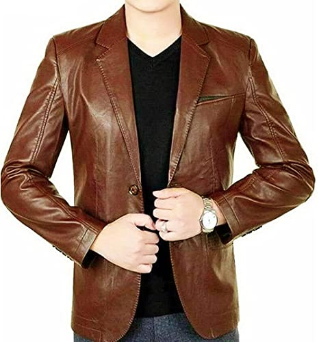 LP-FACON Chaqueta de cuero marrón para hombre Abrigos deportivos de piel de cordero real - Chaqueta de cuero para hombre, Marrón Antiguo, XL
