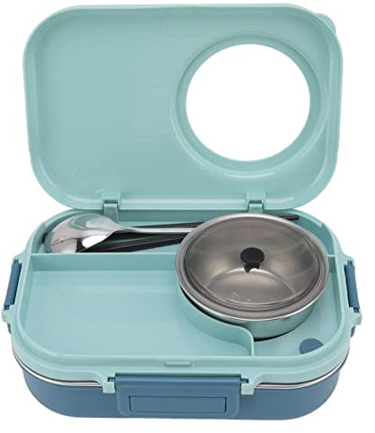 Greensen Insulated Bento Box Thermal Lunch Box 1100ml Double Decker with Flowproof Lid, Portable Food Container with Rust Resistant 304 Stainless Steel (Blue)