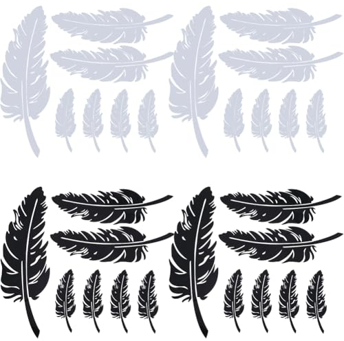 GORGECRAFT 4 ark fjäder bilklistermärke vit och svart bilfönster stötfångare klistermärke fjäder silhuett reflekterande klistermärken vattentät vinyl bil exteriör dekor för motorcykel dörrar väggar