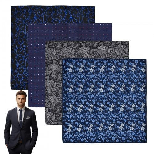Pañuelo de Traje Hombre 4 Piezas de Seda y Poliéster - Accesorios para Bolsillo, 22,5 x 22,5cm