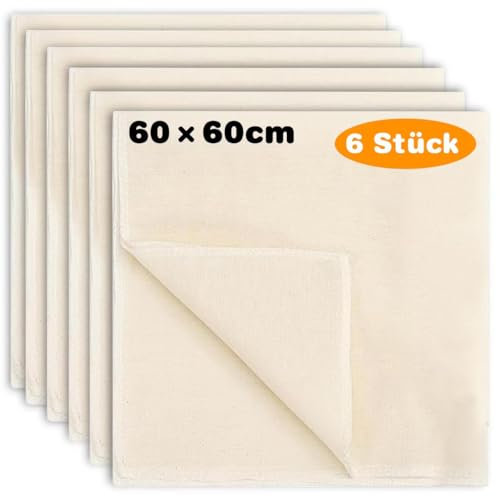 TAIHOBO Etamine Alimentaire, 6 Pièces Réutilisables Cheesecloth 60 × 60cm, Gaze non Blanchie en Mélange Polyester-coton, Ultra Fine Cheese Cloth Anti-chaleur pour Filtrer Jus Fromage Thé Épices