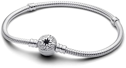 PANDORA Moments snake link bracelet with polar star clasp made of sterling silver with zirconia, compatible Moments charms, size: 17 cm, 593584C01-17