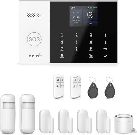 XNH Allarme Casa Senza Fili 4G, 12pcs Allarme casa WiFi, Sistema di Allarme con APP, Sirena 120DB, Sensore per Porte e Finestre, Rilevatore di Movimento, Telecomando, Compatibile con Alexa