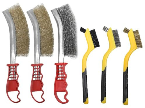 6 Piezas Cepillos de Alambre, 13 cm Cepillo de Latón, Cepillo Metalico con Mango de Plástico, Cepillo de Nylon, para Limpiar la Suciedad, Óxido y la Limpieza en Profundidad (3 grandes y 3 Pequeños)