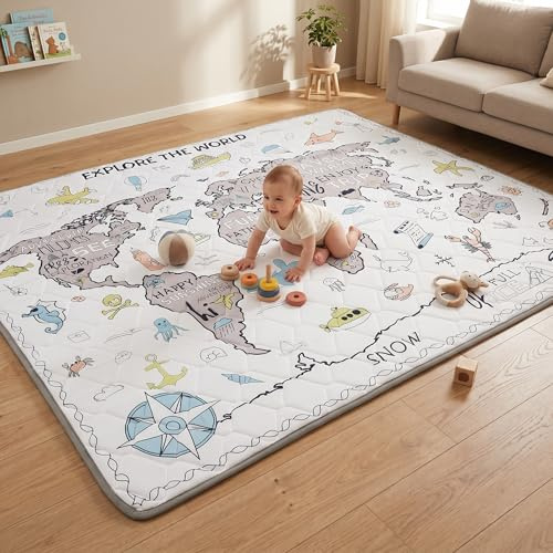 EAQ Large Baby Play Mat,Foldable Washable Baby Mat Crawling mat, Thicken One-Piece Crawling Mat, Anti- Slip Activity Playmats for Babies&Toddlers