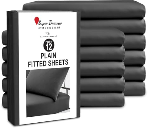 GC GAVENO CAVAILIA 12 Piece Fitted Sheets - Single Bed (91x190cm) - Bedding Sheets - Plain Dyed Microfiber Bedsheet Pack of 12-25cm Deep Pocket (10) - Easy Care Wrinkle & Fade Resistant - Black