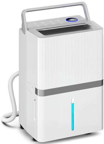 HOMCOM Deshumidificador 35L/Día, Deshumidificador de Humedad, para 40-90 ㎡, Luz Indicador de Humedad, Depósito 5,5 Litros, Drenaje Continuo, Temporizador 24H, Pantalla LED, Secado Ropa, Blanco