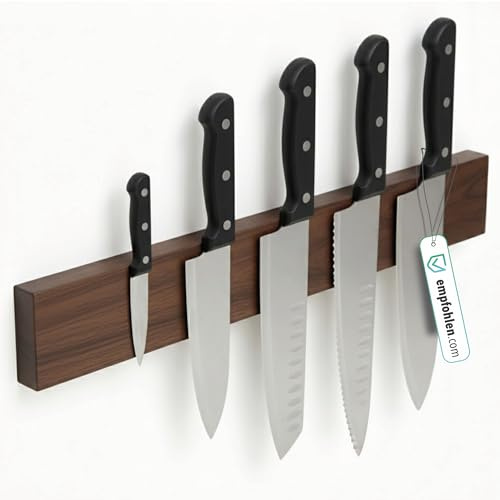 Kibun® Magnetisk Knivlist 40 cm; Extra Stark Magnetisk Knivhållare i Bambu/Nötträ, Väggfäste för Verktyg, Kökstillbehör med Monteringsmaterial Inkluderat (Valnötsträ)