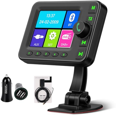 Roinvou Bärbar DAB+-adapter för bilradio med 2,4 tums LCD-skärm, Bluetooth-handsfree, FM-sändare, AUX-ingång, TF-port - digital radiomottagare