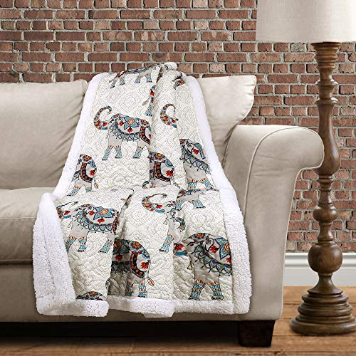 Lush Decor Hati Elephants Sherpa Throw, 60 x 50, Navy/Turquoise