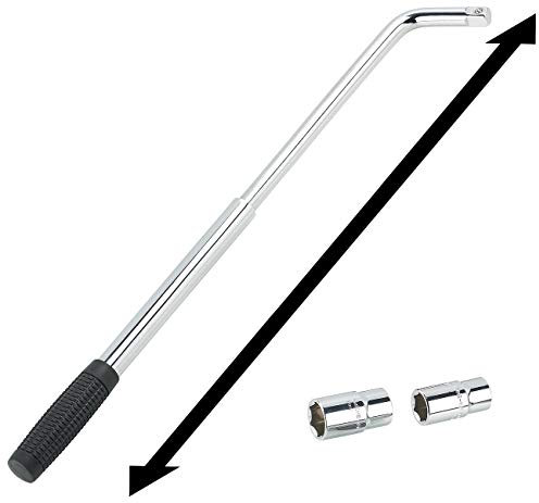 AGT Radmutterschlüssel: Teleskop-Radmutternschlüssel mit 2 Aufsätzen für 17, 19, 21 & 23 mm (Radschlüssel, Auto Rad Wechsel, Wagenheber)